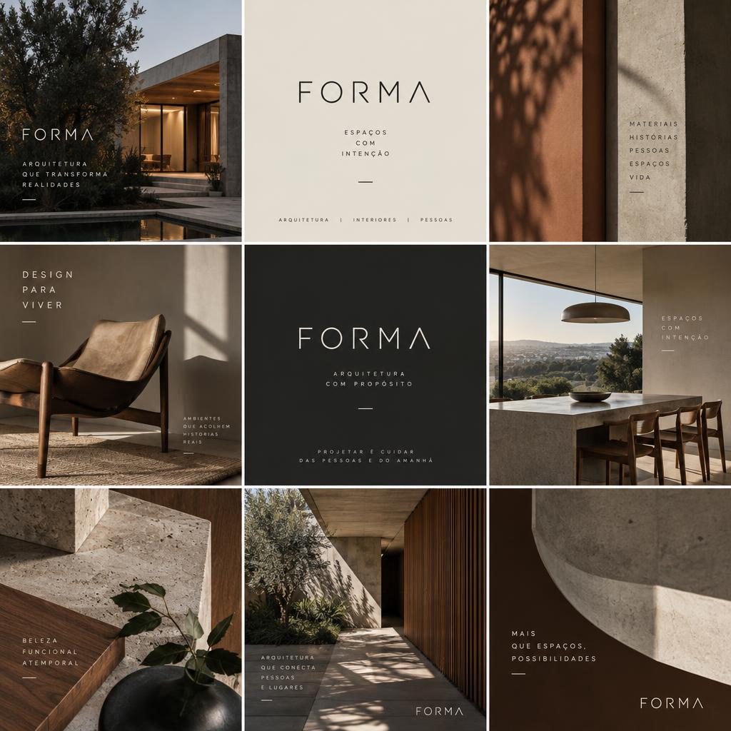 Feed conceitual do estúdio FORMA, com fotografias de arquitetura e identidade editorial